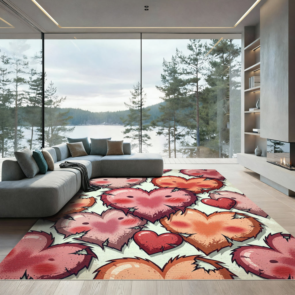 Whimsical Blushing Heart Collage Rug