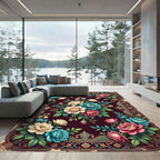 Vintage Crimson Floral Rose Abundance Rug