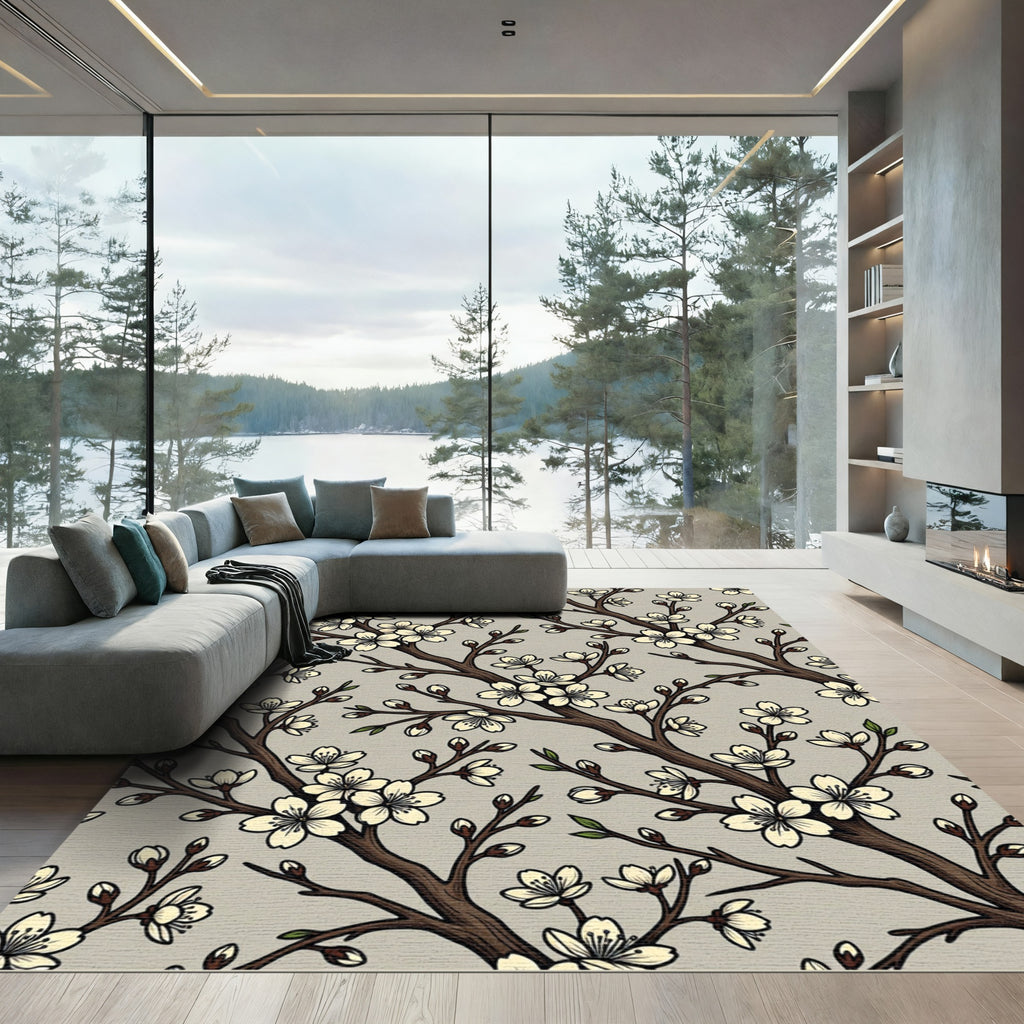 Elegant Cherry Blossom Branch Neutral Rug