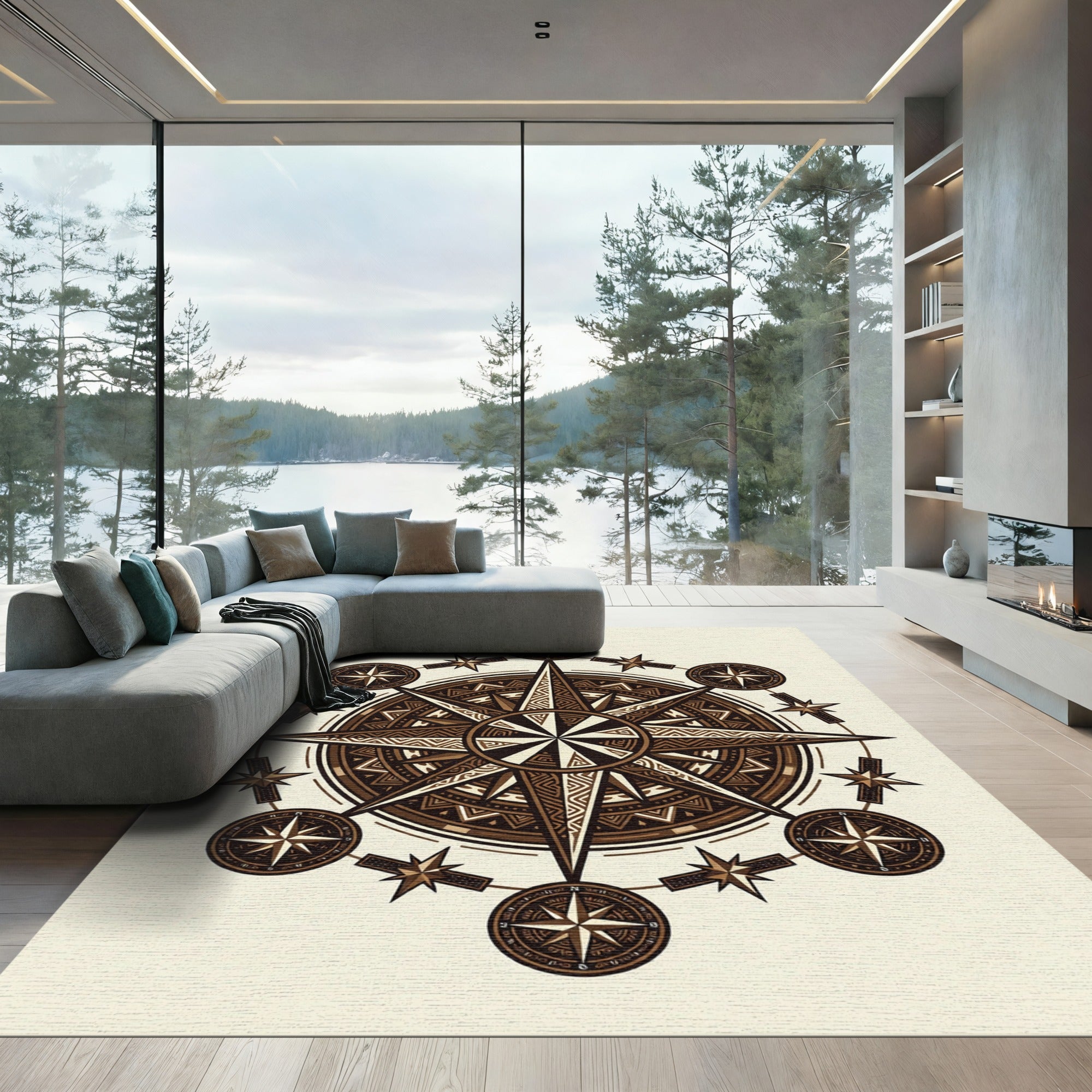 Bronze Celestial Compass Radial Medallion Rug