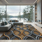 Sleek Gold and Silver Interlocking Loops Rug