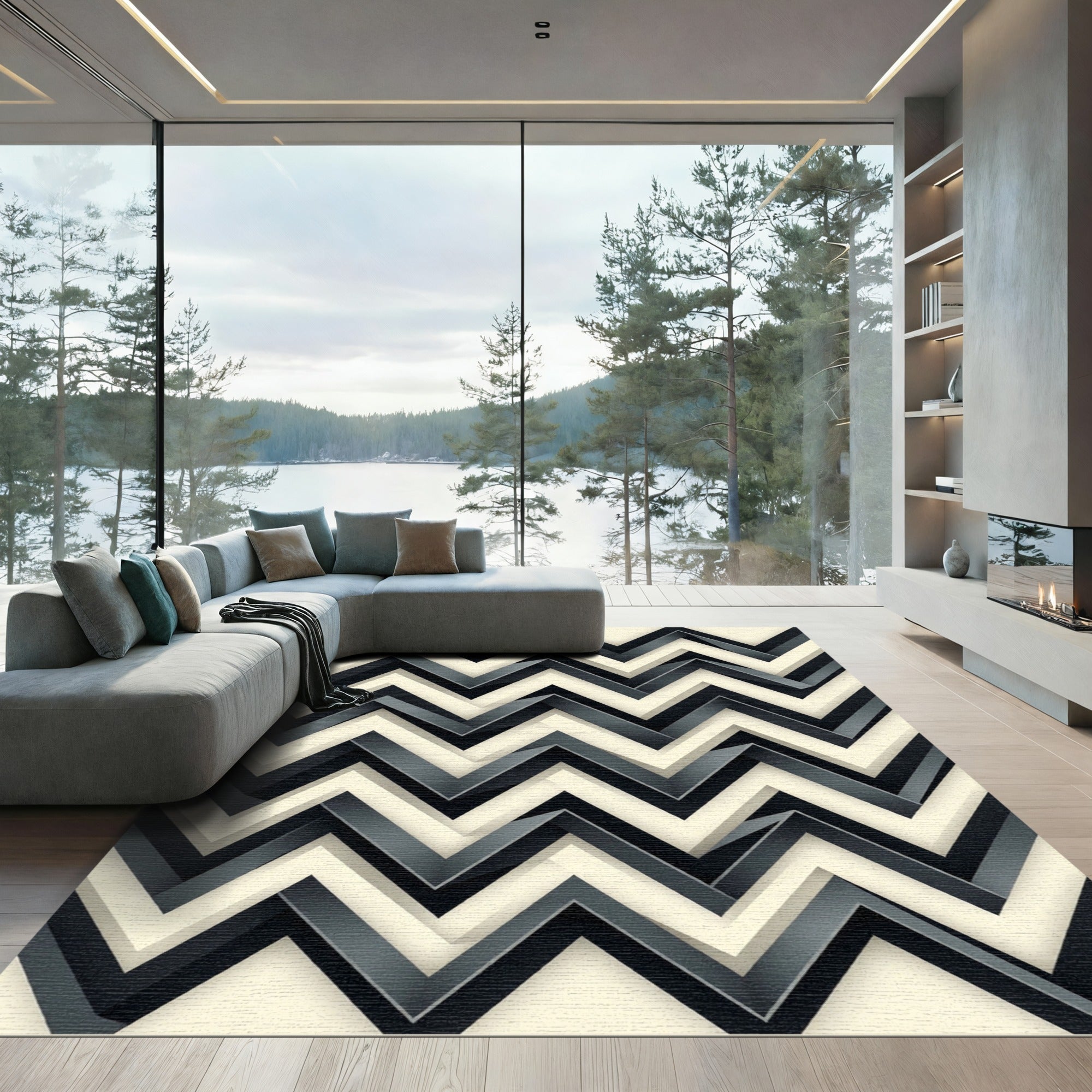 Monochromatic 3D Chevron Ribbon Rug