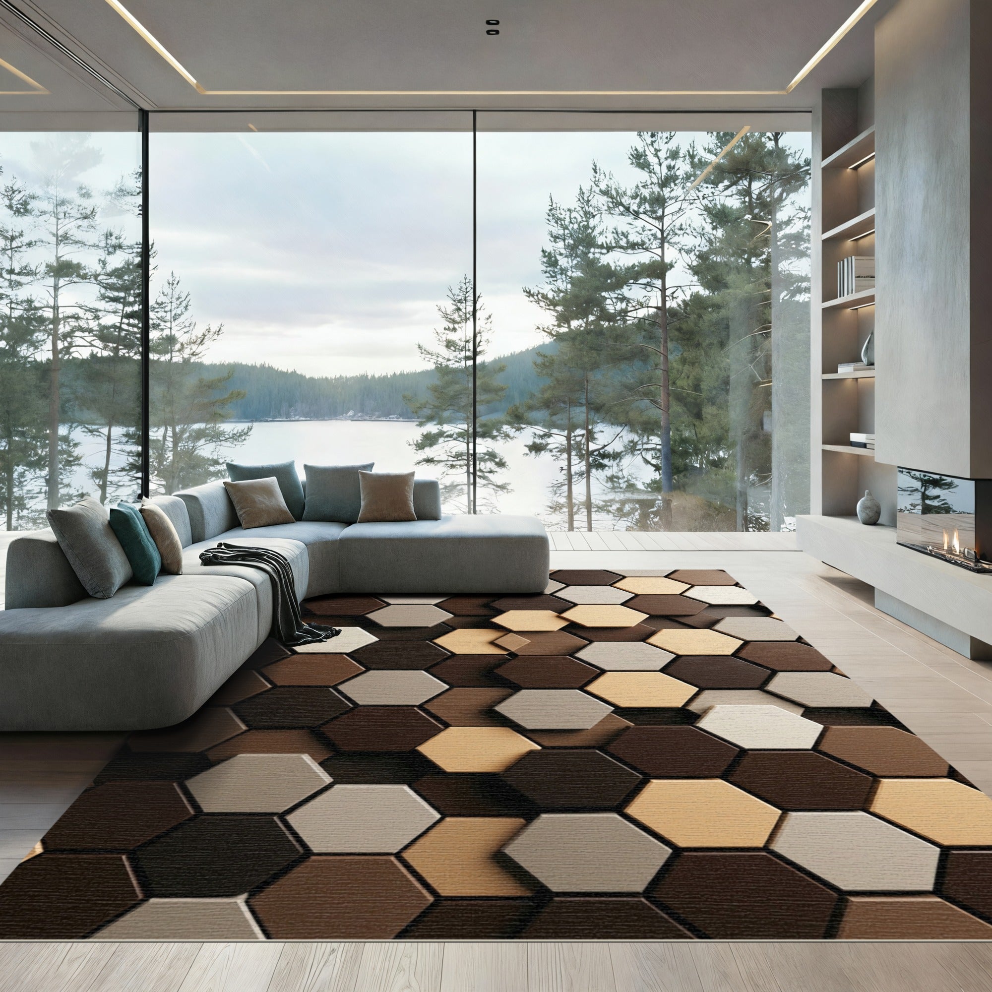 Earth Tones Hexagon Mosaic Rug
