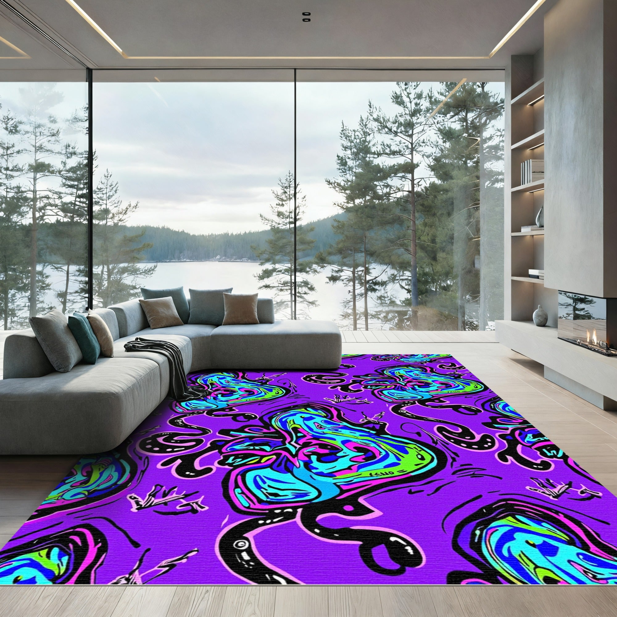 Trippy Psychedelic Purple Swirl Heart Rug