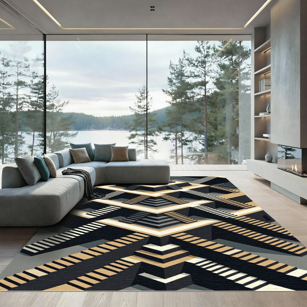 Monochromatic Geometric Isometric Staircase Structure Rug