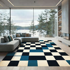 Deep Blue Checkerboard Squares Rug