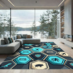Geometric Hexagon Sports Teal Charcoal Rug