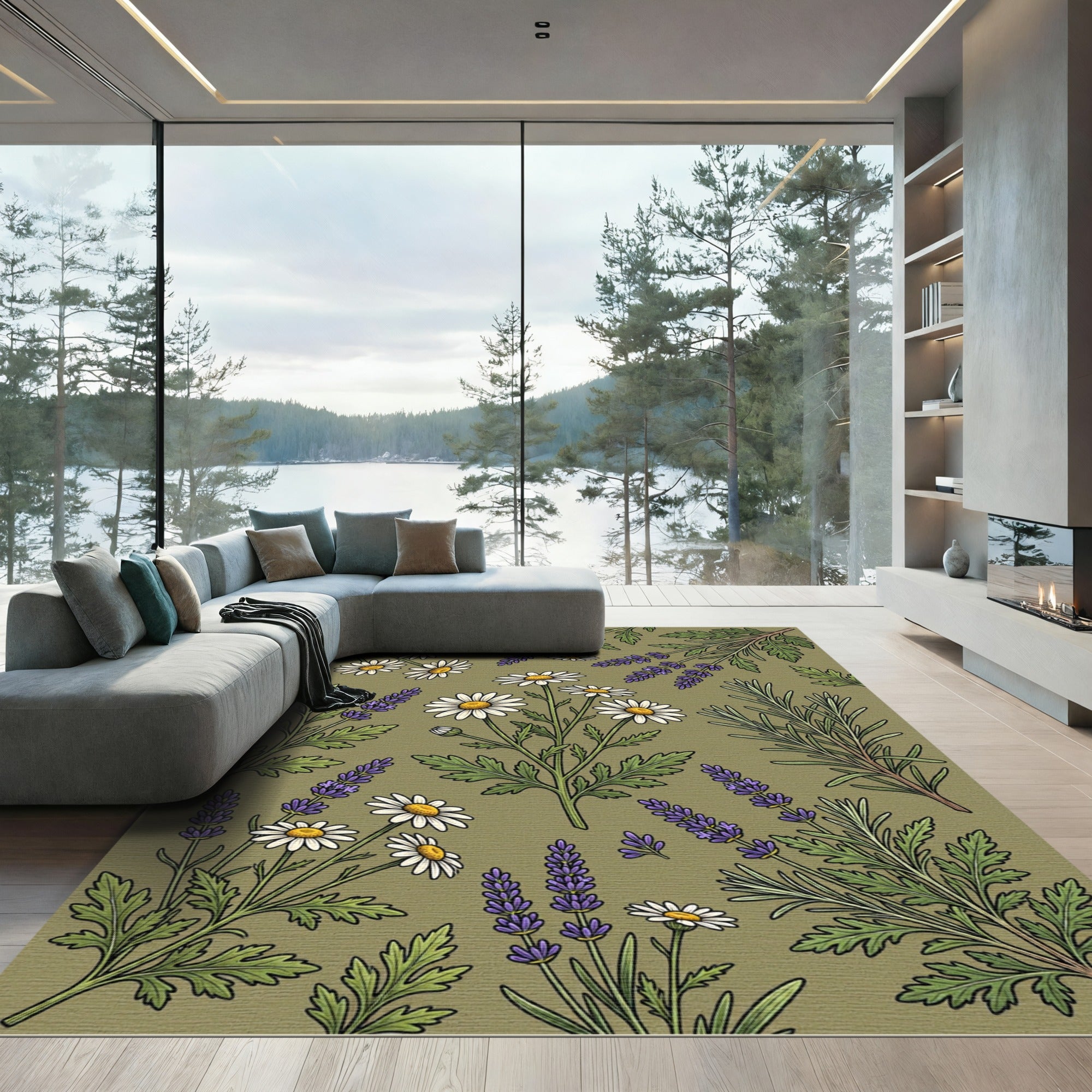 Botanical Daisy Lavender Medley Rug