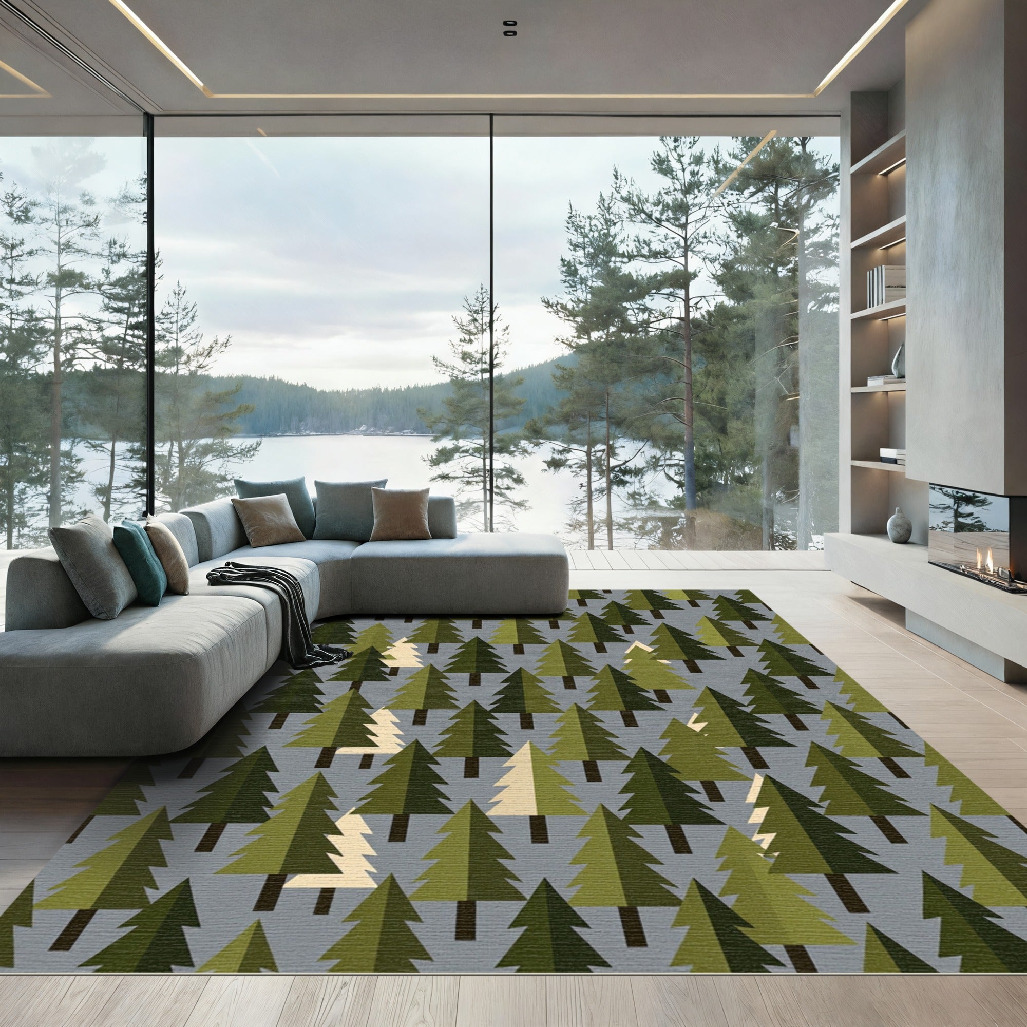 Scandi Forest Pine Tree Tapestry Rug