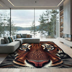 Intricate Tiger Face Brown White Stripes Rug