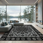 Monochrome Floral Star Medallion Art Rug