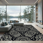 Black Gray Mandala Animal Print Rug