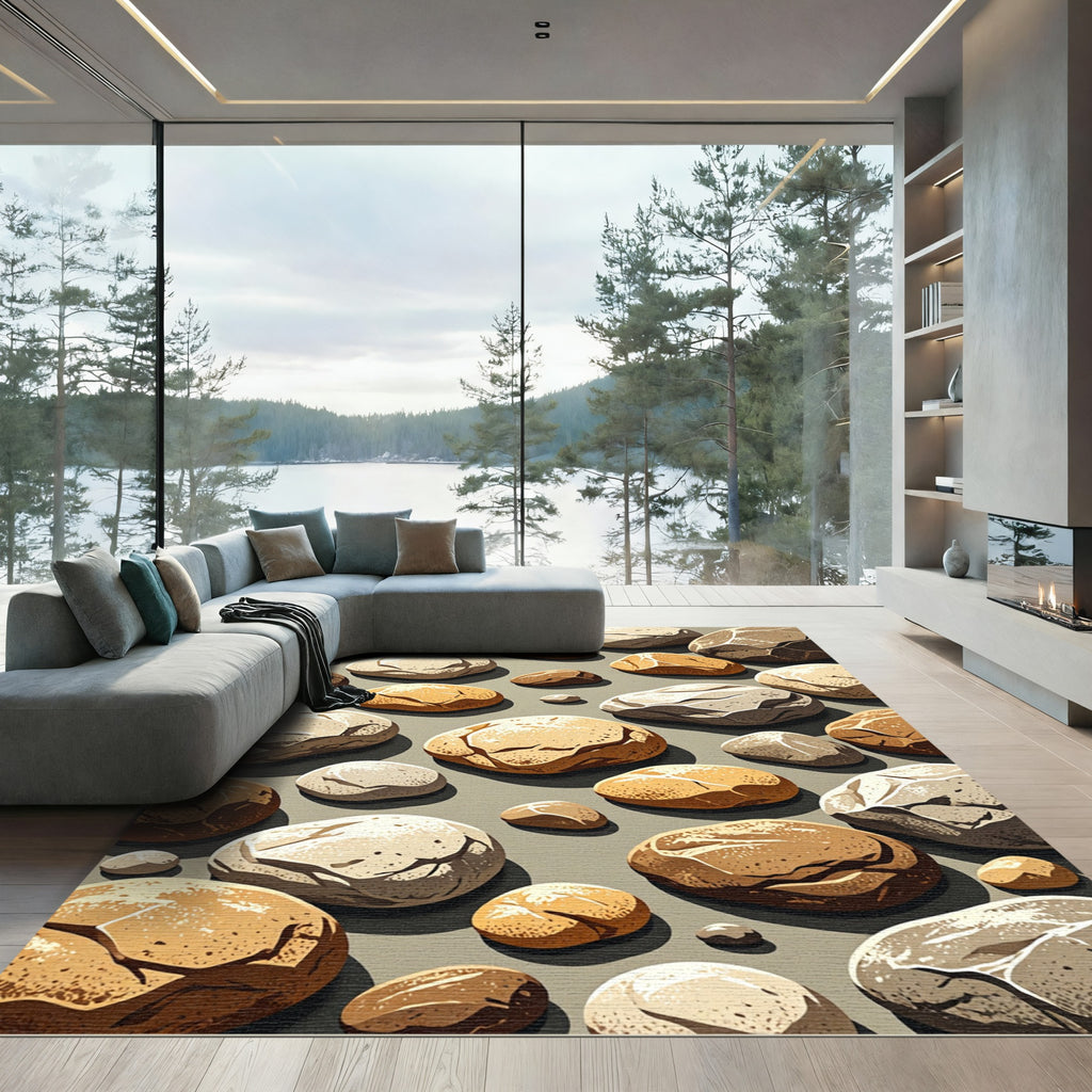 Neutral Earthy Tone Scattered Pebble Rug