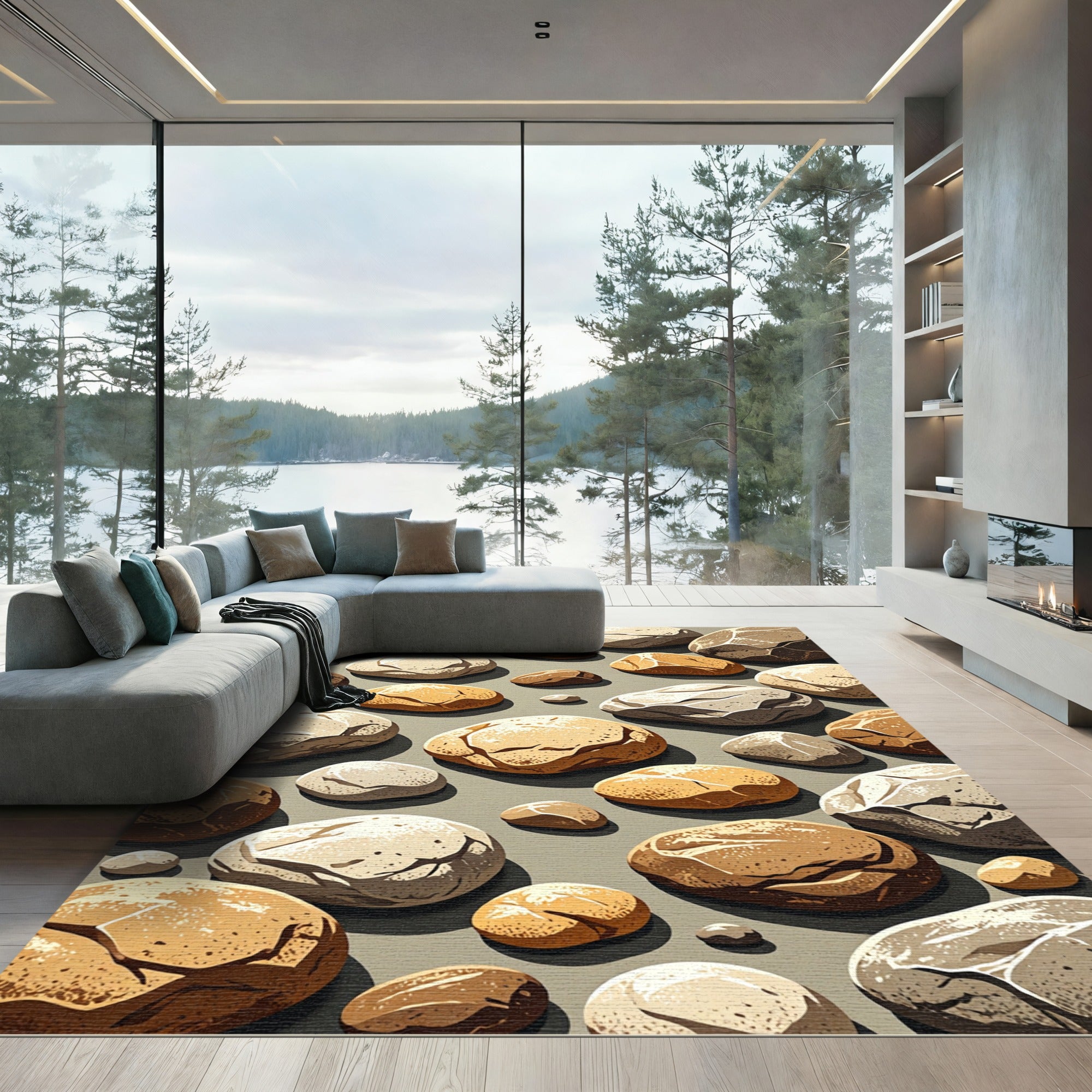 Neutral Earthy Tone Scattered Pebble Rug