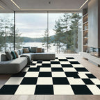 Modern Monochrome Geometric Checkerboard Grid Rug