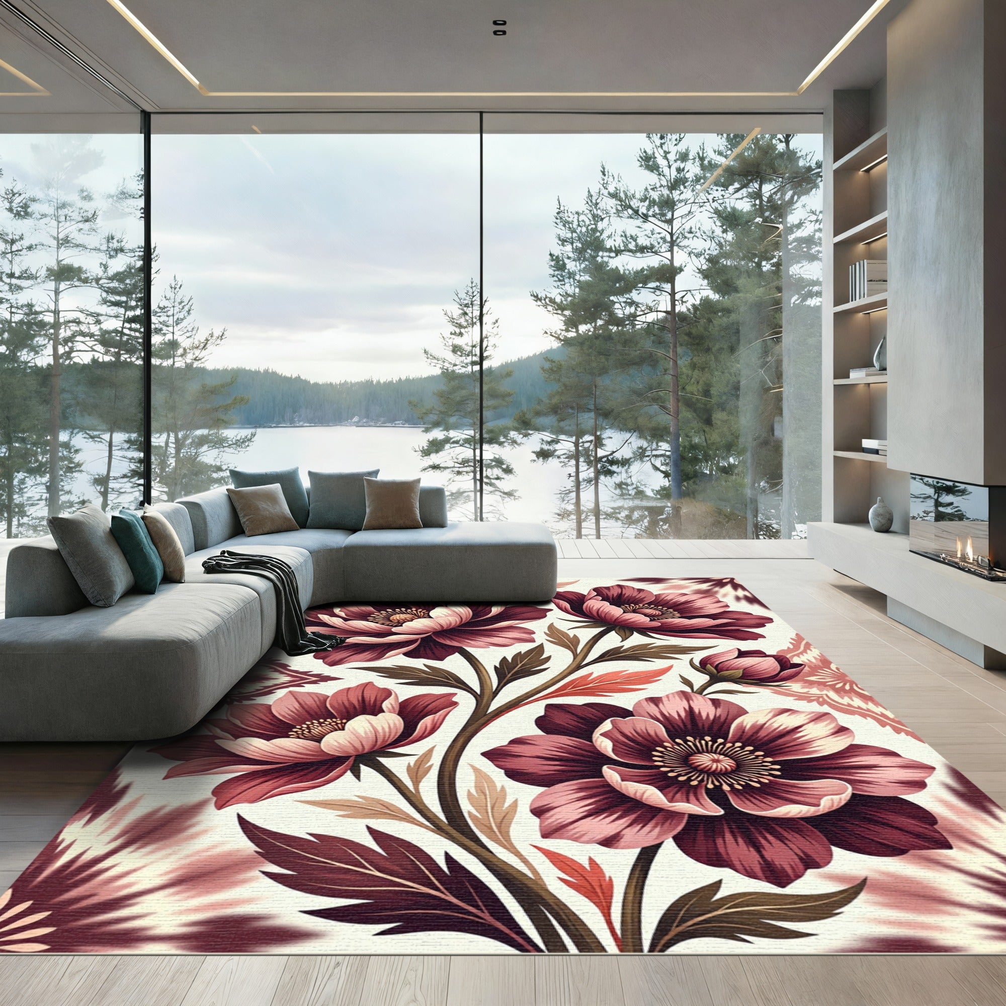 Magnificent Burgundy Bloom Botanical Medallions Rug