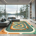 Mid-Century Modern Abstract Roadscape Overlay Rug
