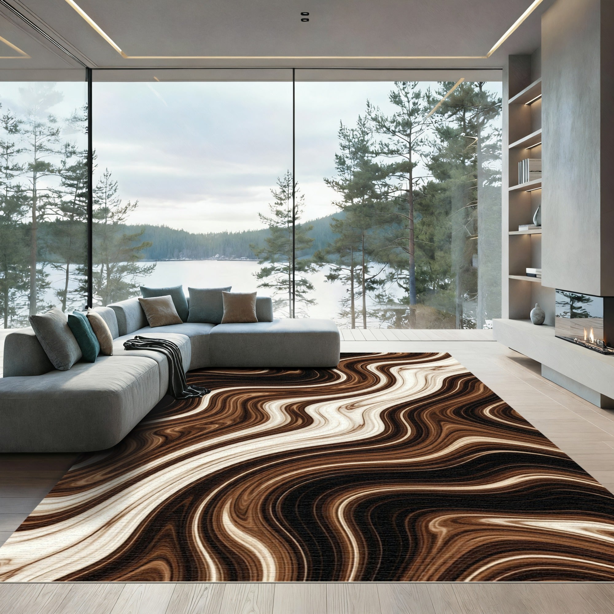 Earthy Marble Swirl Abstract Rug