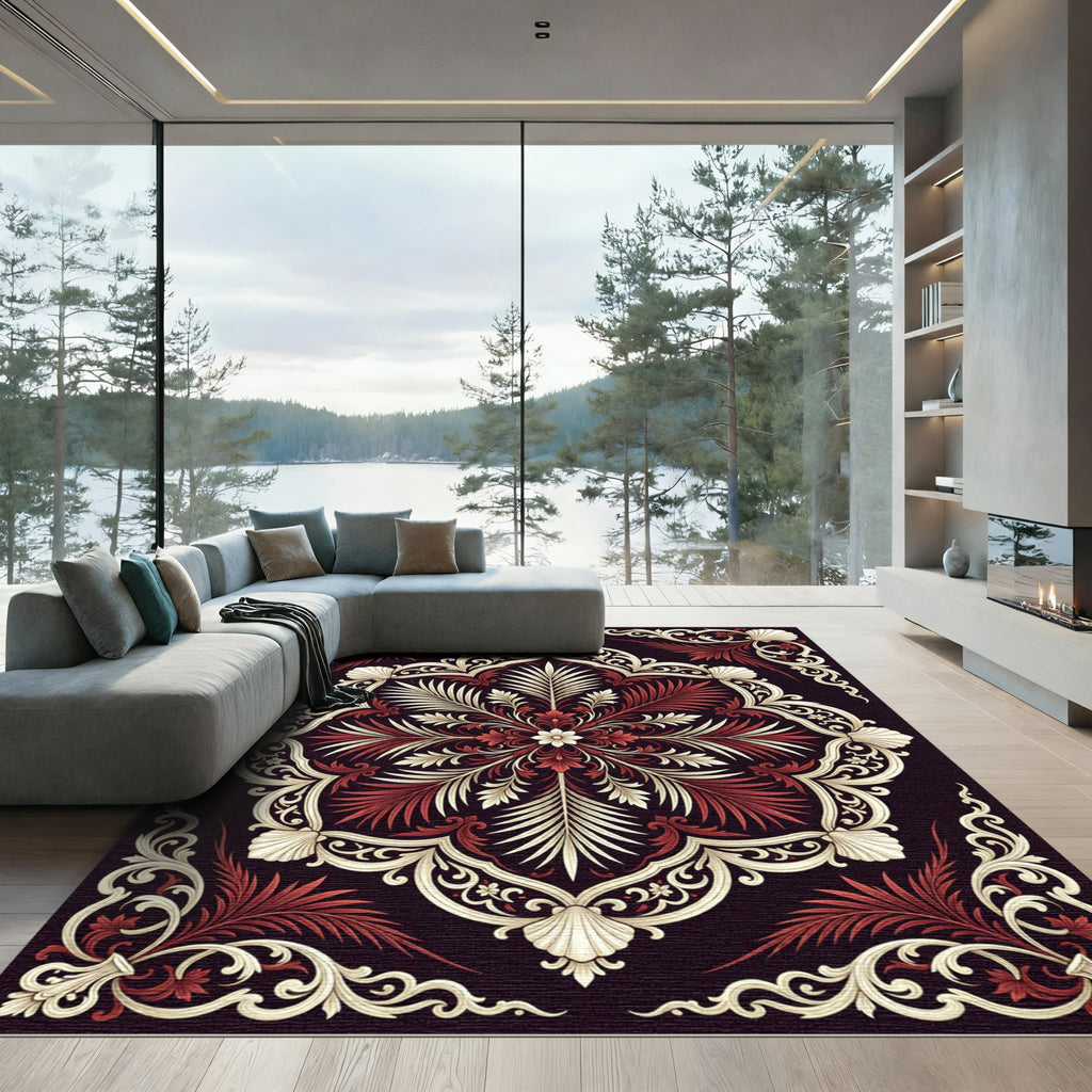 Regal Cream and Crimson Shell Medallion Rug