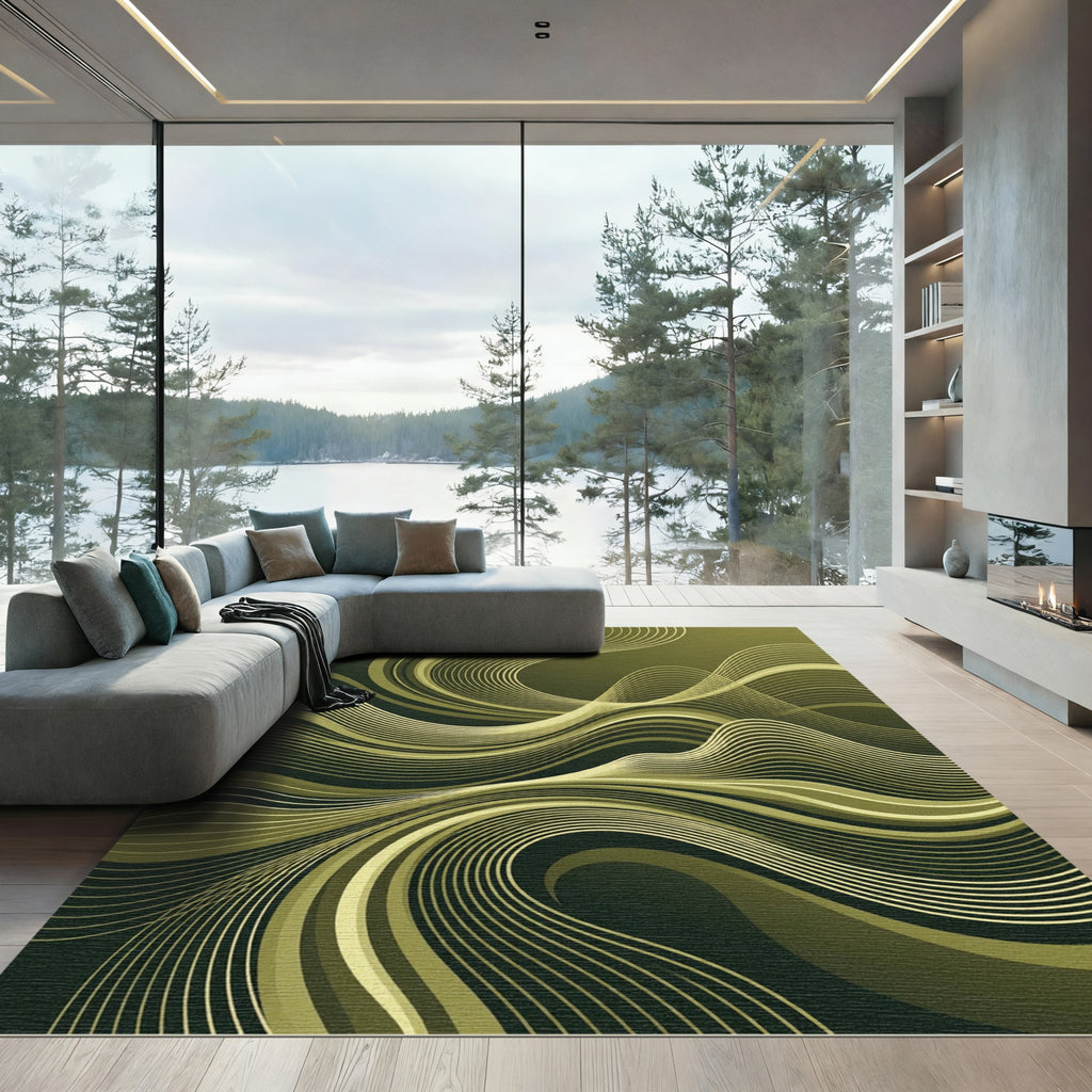 Golden Abstract Flowing Ribbon Rug