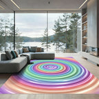 Vibrant Iridescent Rainbow Ripple Circular Rug