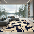 Playful Black Cat Silhouette Illustration Rug