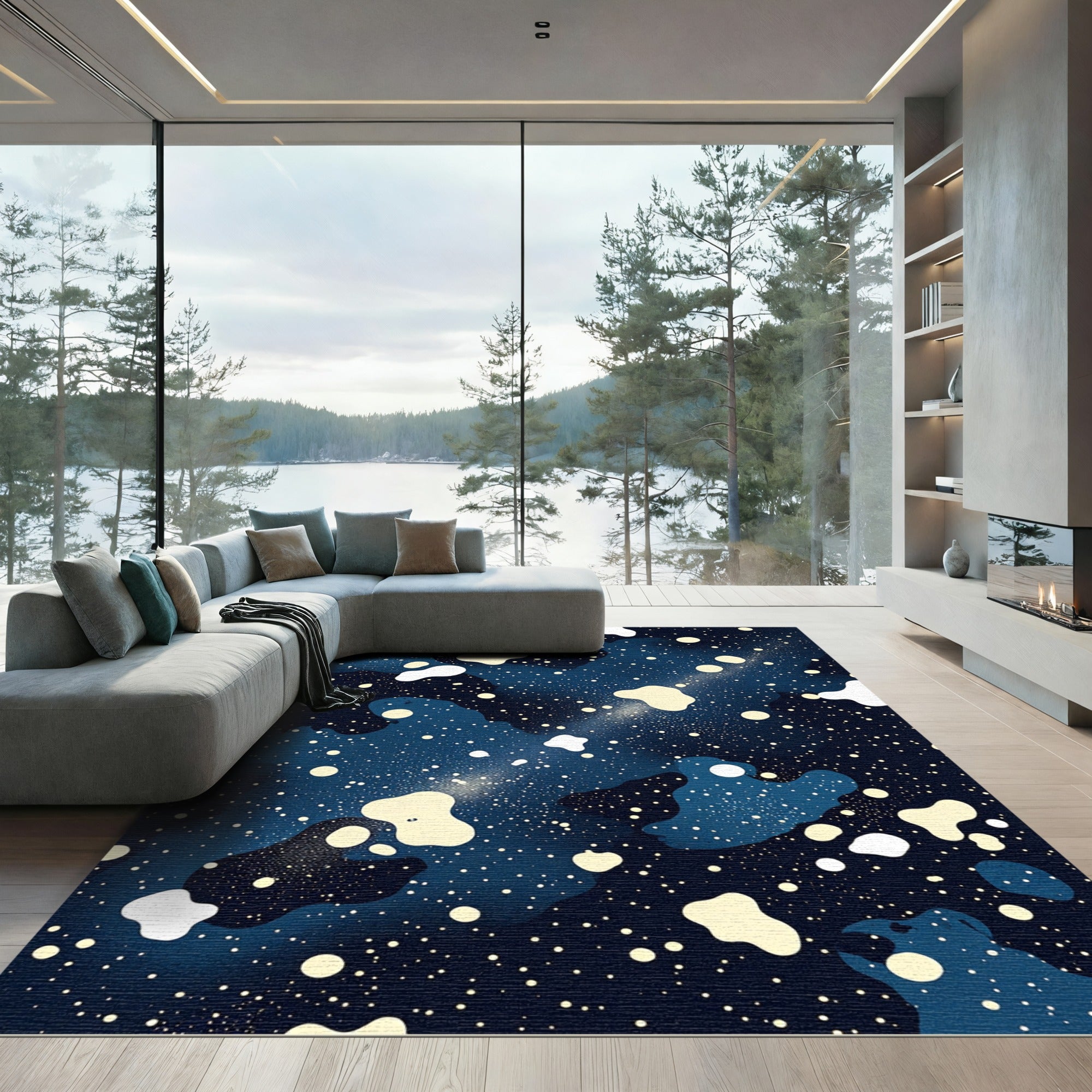 Cosmic Blue Abstract Starry Night Rug