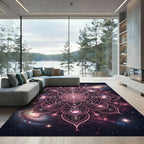 Cosmic Pink Mandala With Galaxies Rug