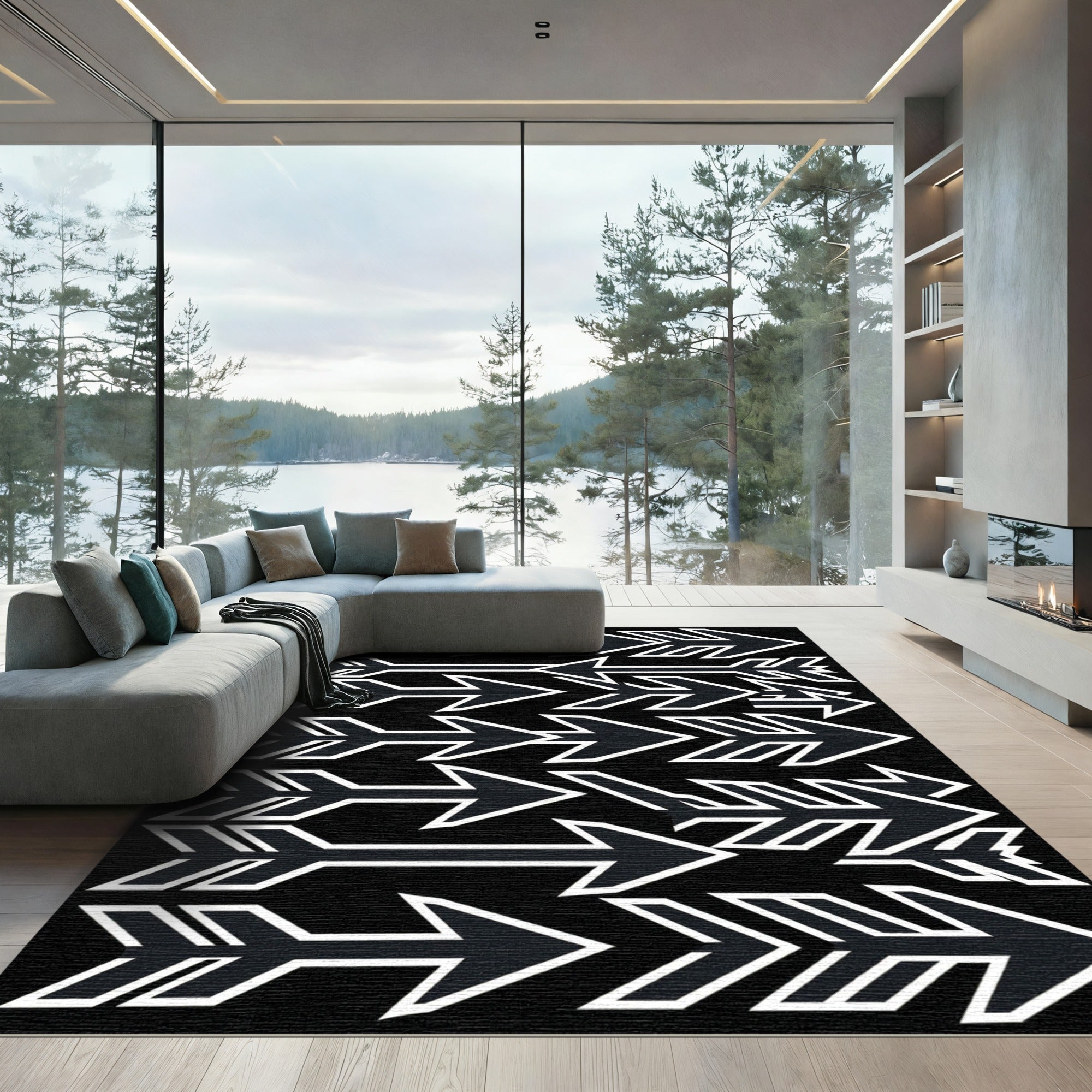 Monochrome Geometric Arrow Graphic Rug