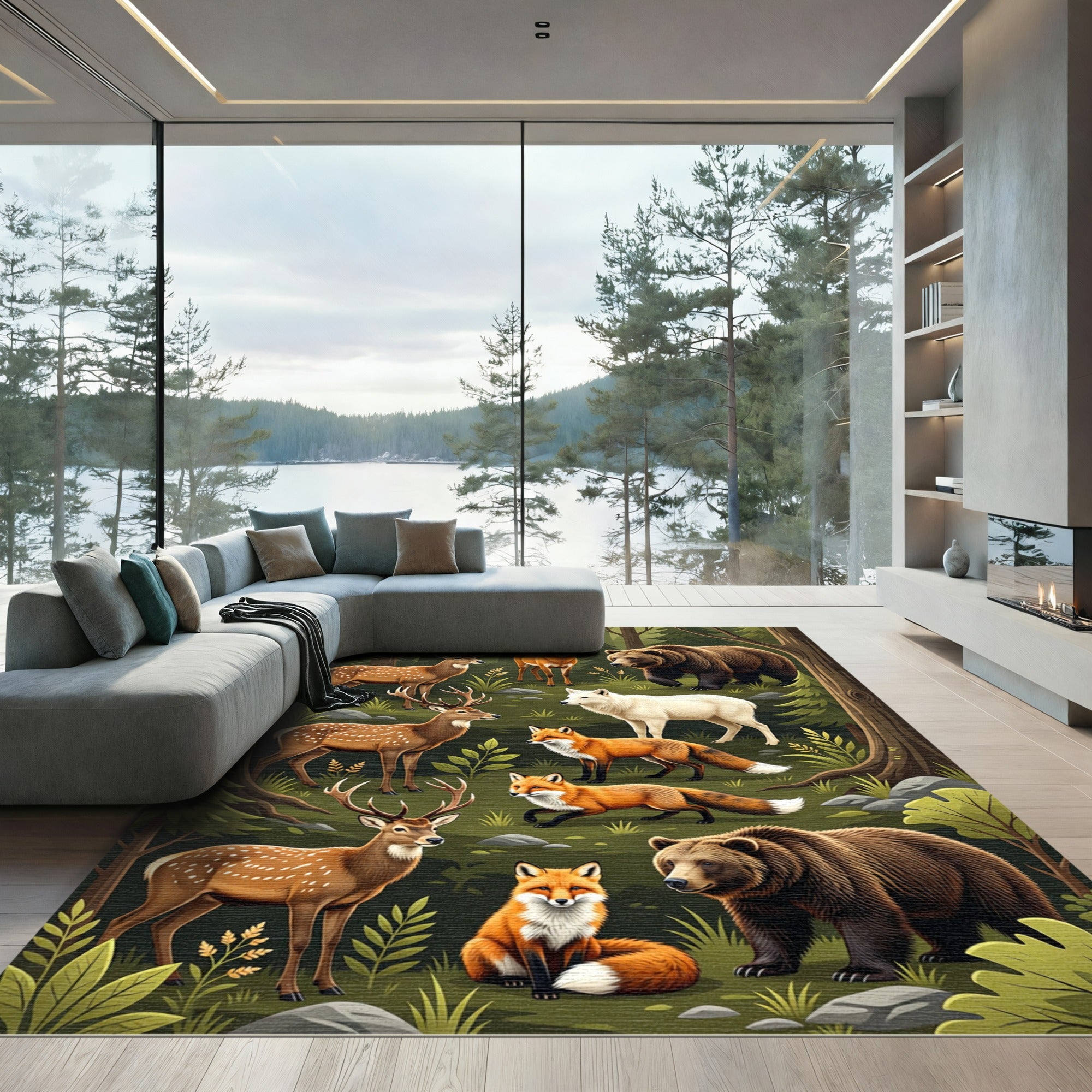 Enchanted Woodland Forest Wildlife Scene Rug