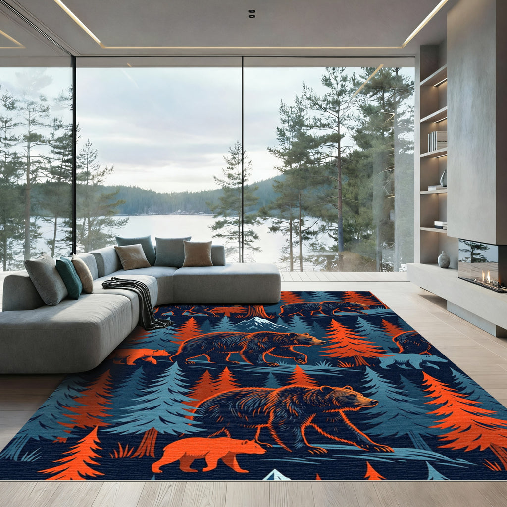 Midnight Forest Bear Woodland Tapestry Rug