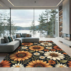 Golden Sunflower and Daisy Floral Field Rug