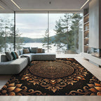 Opulent Bronze Floral Mandala Embossed Rug