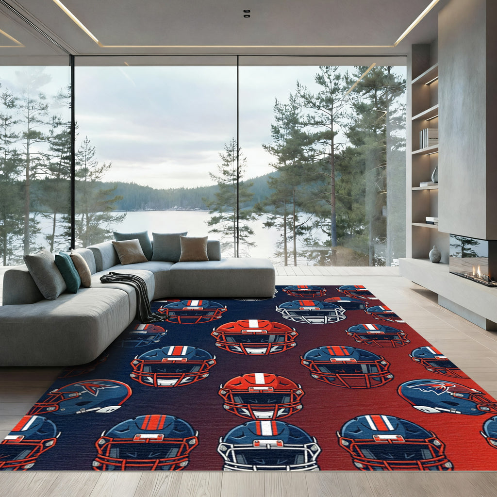 Blue and Red Football Helmet Graphic Rug