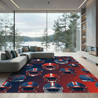 Blue and Red Football Helmet Graphic Rug
