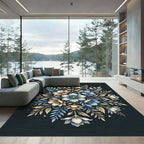 Blue and Cream Botanical Floral Medallion Rug