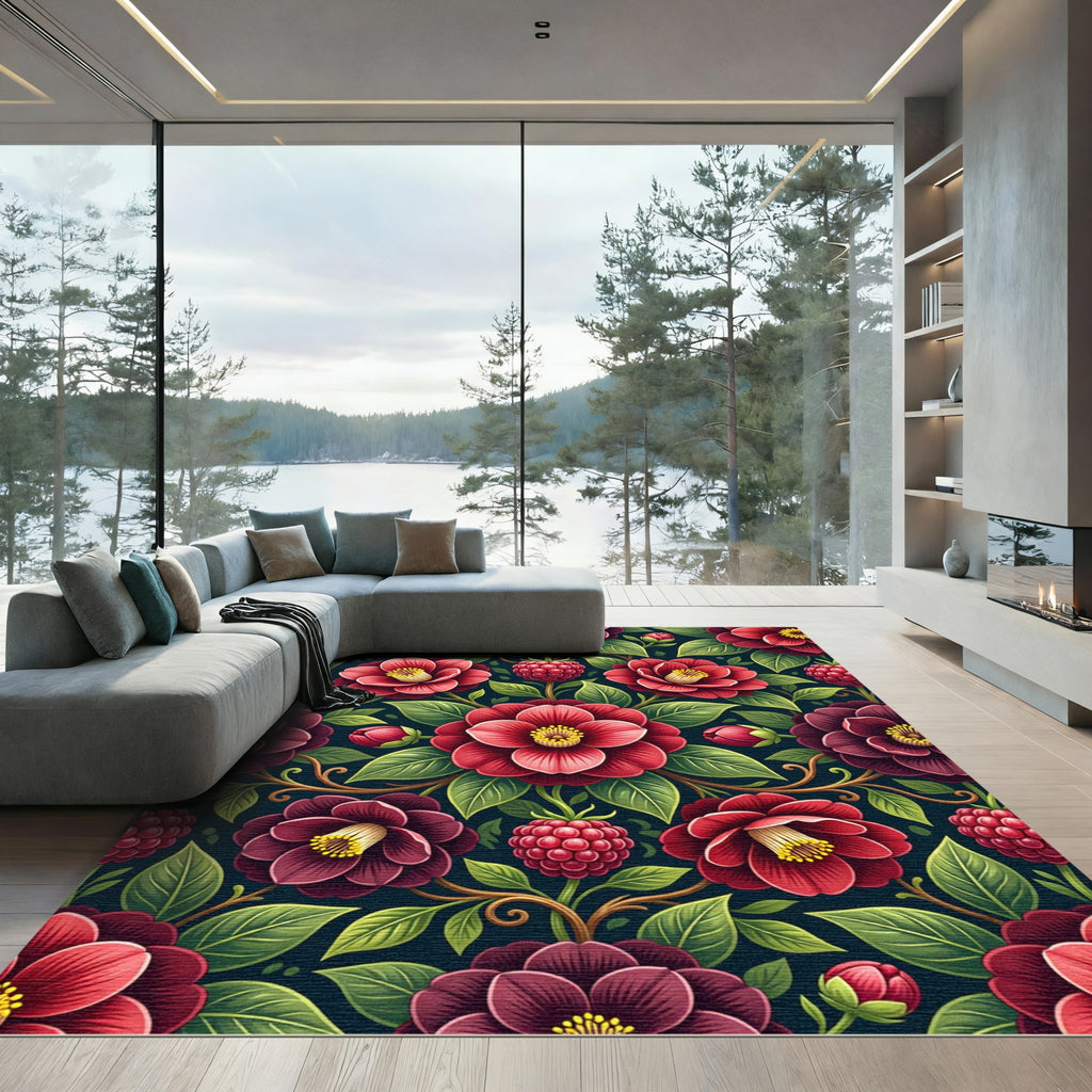 Crimson Floral Raspberry Garden Rug