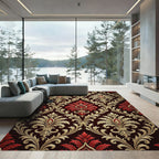 Elegant Gold and Crimson Damask Rug