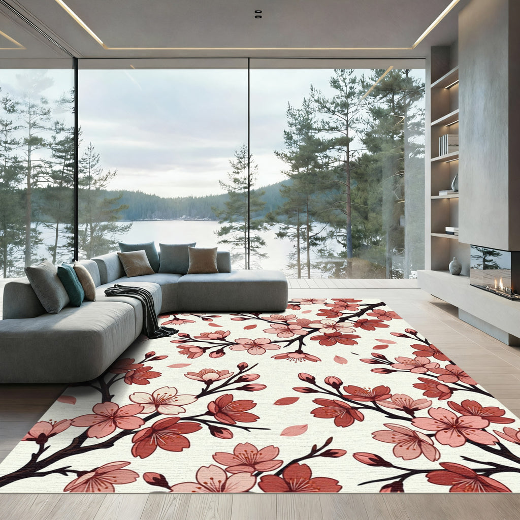 Pink Cherry Blossom Branch Arrangement Rug