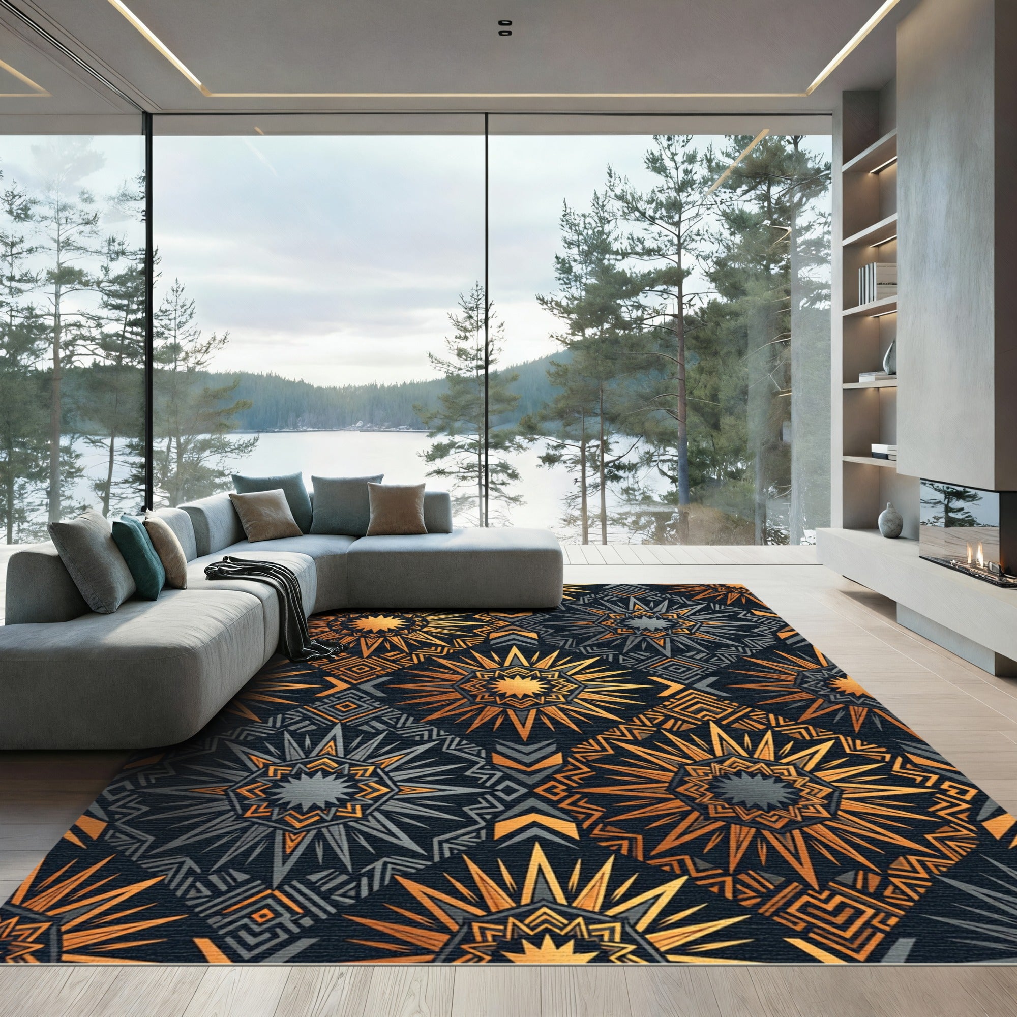 Shimmering Sunburst Geometric Medallion Rug
