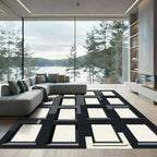Minimalist Monochromatic Geometric Architectural Window Grid Rug