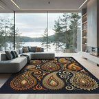 Golden Orange Paisley Elaborate Swirls Rug