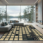 Geometric Grid Black Beige Abstracts Rug