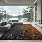Ornate Bronze Silver Filigree Mandala Rug