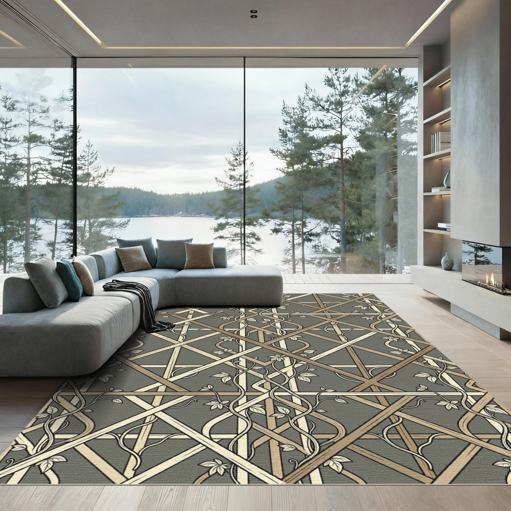 Greige Lattice Entwined Ivy Trellis Rug