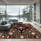 Crimson White Floral Vine Medallion Rug