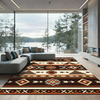 Terracotta Beige Striped Geometric Aztec Rug