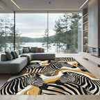 Golden Abstract Zebra Stripe Composition Rug