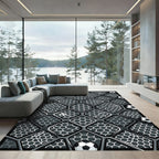Modern Monochrome Soccer Field Hexagon Geometric Rug