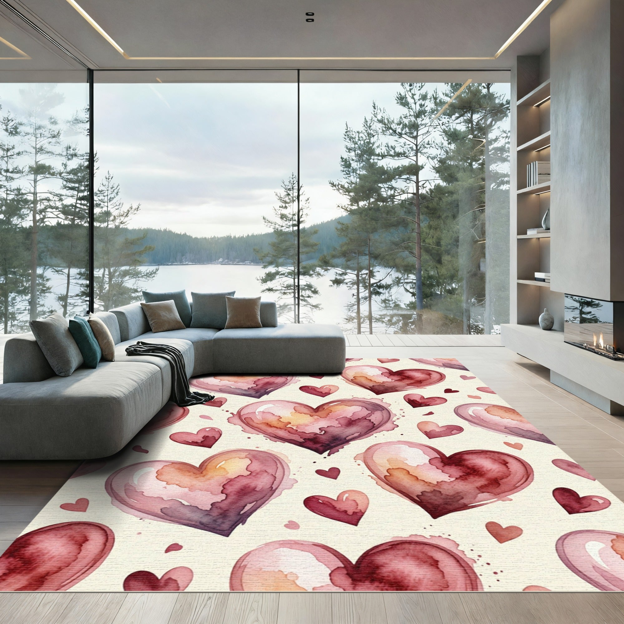 Watercolor Hearts in Pale Pink Rug